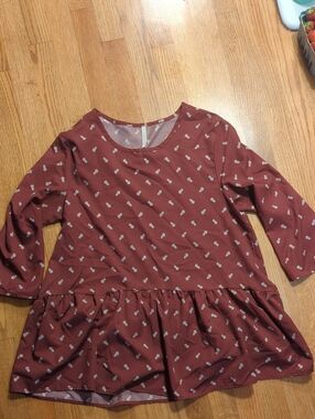 Maroon Peplum Tunic Top with Small White Print